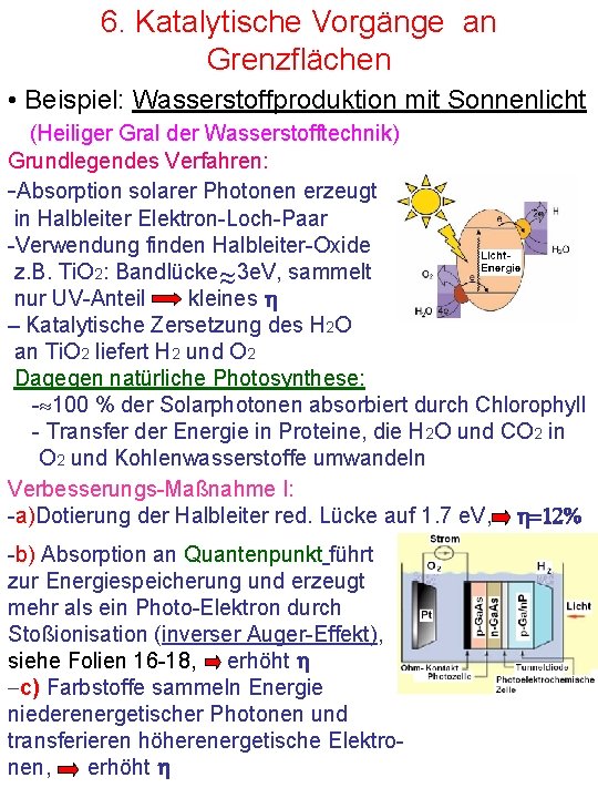 6. Katalytische Vorgänge an Grenzflächen • Beispiel: Wasserstoffproduktion mit Sonnenlicht (Heiliger Gral der Wasserstofftechnik)