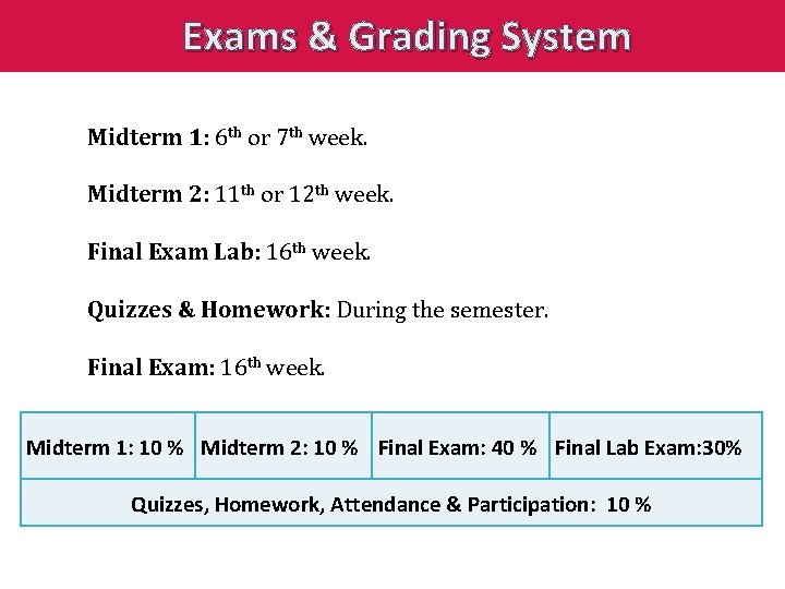 Exams & Grading System Midterm 1: 6 th or 7 th week. Midterm 2: