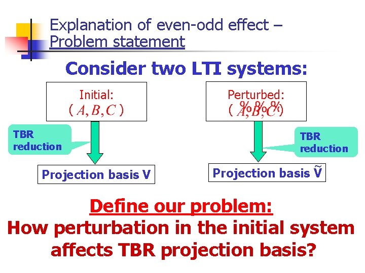Explanation of even-odd effect – Problem statement Consider two LTI systems: ( Initial: )