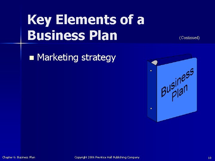 Key Elements of a Business Plan n Chapter 6: Business Plan (Continued) Marketing strategy