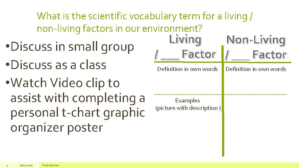 What is the scientific vocabulary term for a living / non-living factors in our