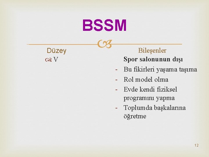 Düzey V BSSM - Bileşenler Spor salonunun dışı Bu fikirleri yaşama taşıma Rol model