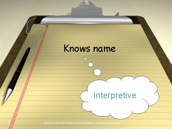 Knows name Interpretive © 2019 California Department of Education. All rights reserved. (v. 7)