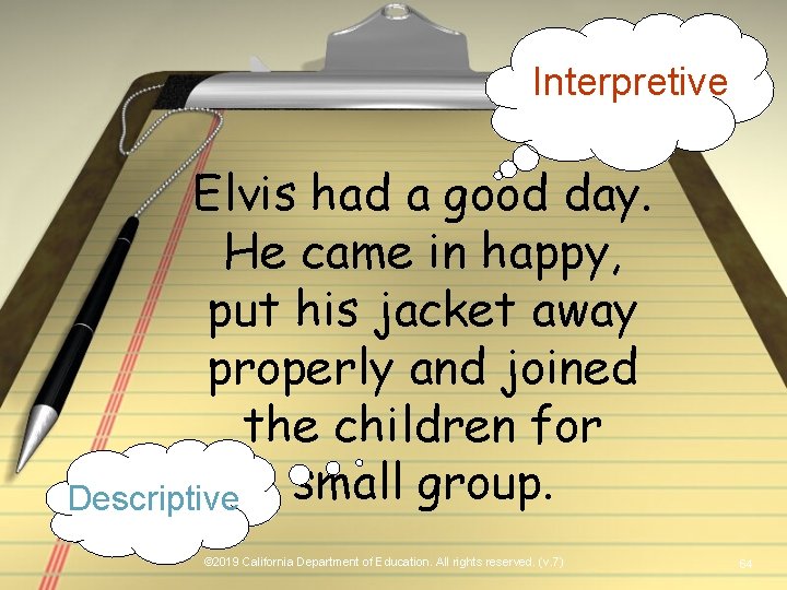 Interpretive Elvis had a good day. He came in happy, put his jacket away