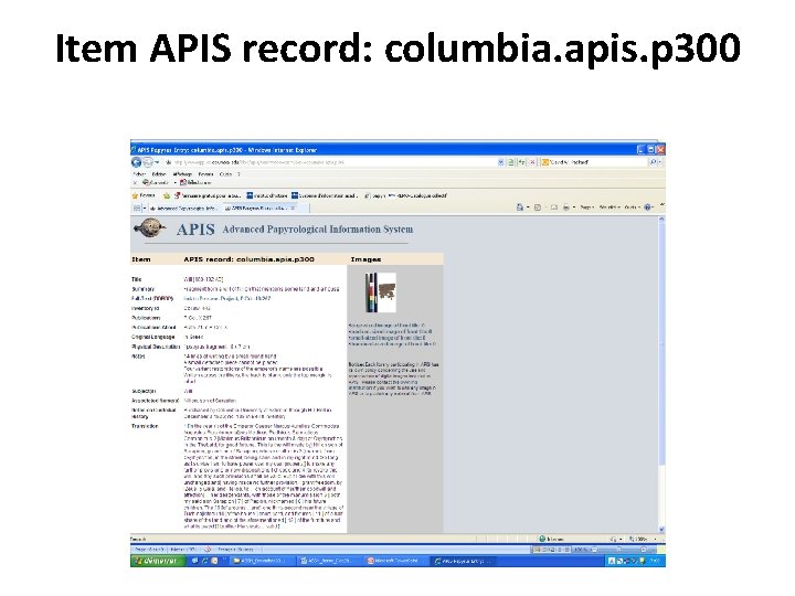 Item APIS record: columbia. apis. p 300 