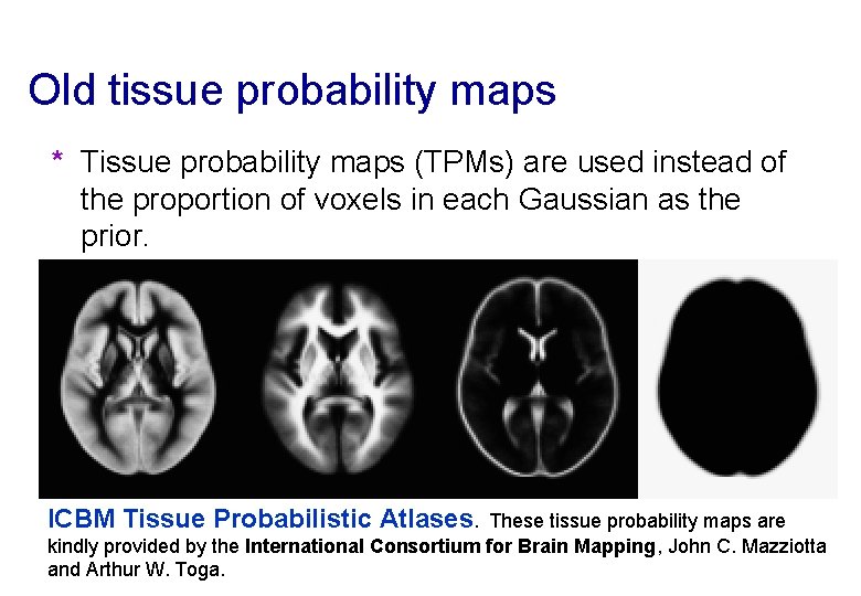 Old tissue probability maps * Tissue probability maps (TPMs) are used instead of the