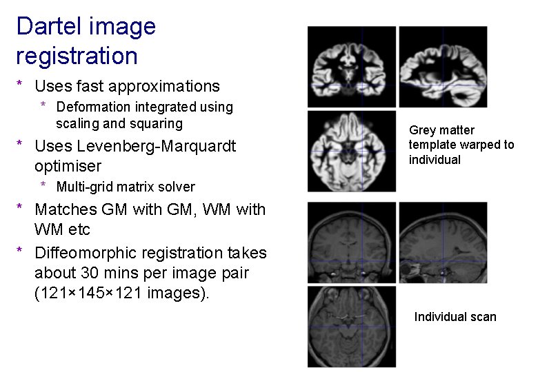 Dartel image registration * Uses fast approximations * Deformation integrated using scaling and squaring