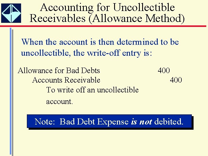 Accounting for Uncollectible Receivables (Allowance Method) When the account is then determined to be