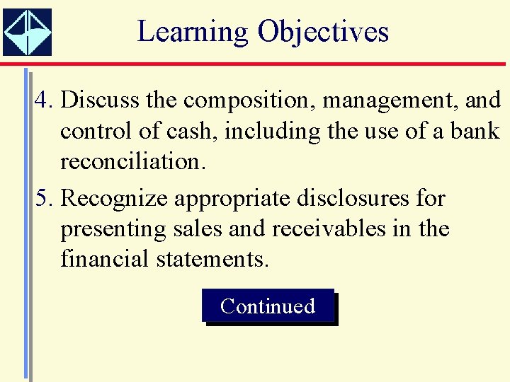 Learning Objectives 4. Discuss the composition, management, and control of cash, including the use