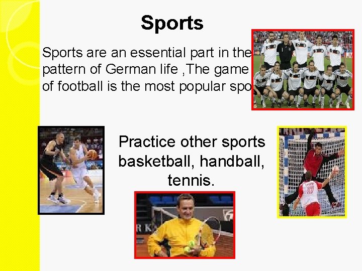 Sports are an essential part in the pattern of German life , The game