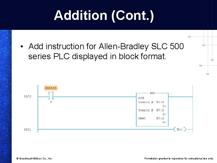 Addition (Cont. ) • Add instruction for Allen-Bradley SLC 500 series PLC displayed in