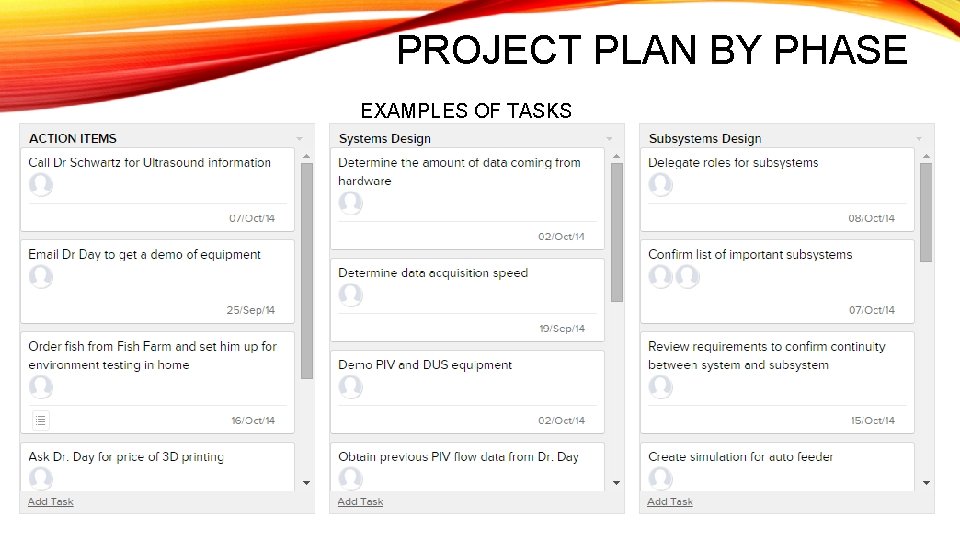 PROJECT PLAN BY PHASE EXAMPLES OF TASKS 