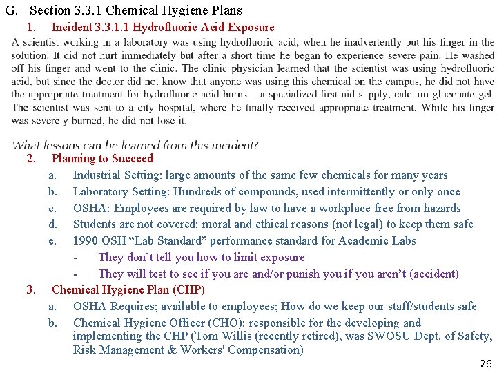 G. Section 3. 3. 1 Chemical Hygiene Plans 1. 2. Incident 3. 3. 1. G. Section 3. 3. 1 Chemical Hygiene Plans 1. 2. Incident 3. 3. 1.