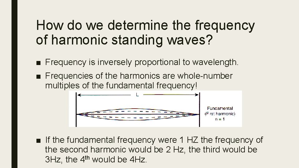 How do we determine the frequency of harmonic standing waves? ■ Frequency is inversely