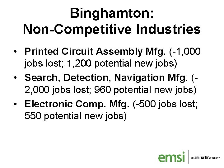 Binghamton: Non-Competitive Industries • Printed Circuit Assembly Mfg. (-1, 000 jobs lost; 1, 200