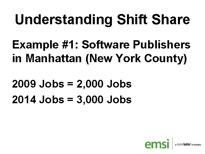 Understanding Shift Share Example #1: Software Publishers in Manhattan (New York County) 2009 Jobs