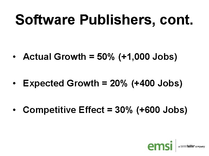 Software Publishers, cont. • Actual Growth = 50% (+1, 000 Jobs) • Expected Growth