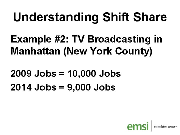 Understanding Shift Share Example #2: TV Broadcasting in Manhattan (New York County) 2009 Jobs