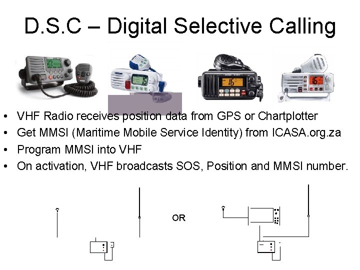 D. S. C – Digital Selective Calling • • VHF Radio receives position data