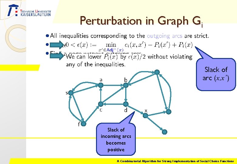  • • • Perturbation in Graph Gi Slack of arc (x , x