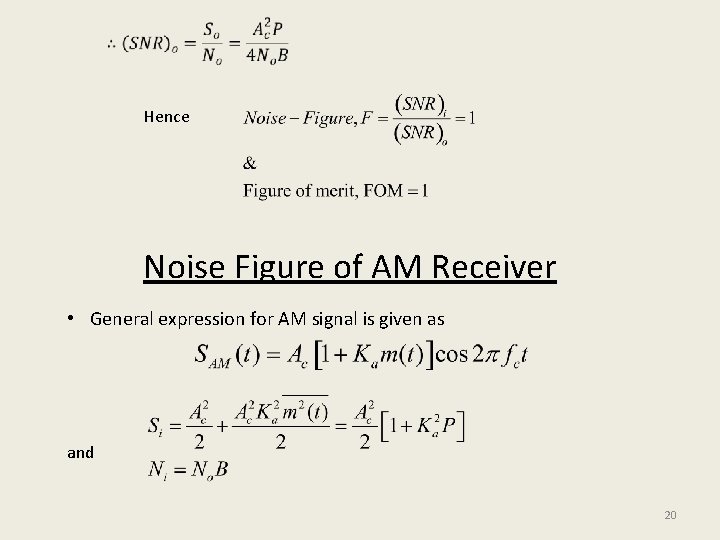 Hence Noise Figure of AM Receiver • General expression for AM signal is given