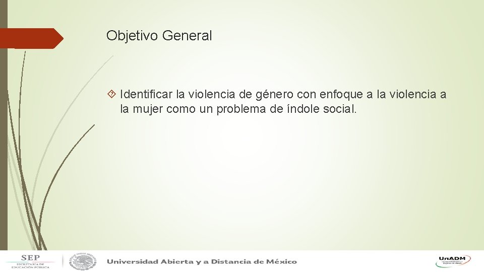 Objetivo General Identificar la violencia de género con enfoque a la violencia a la