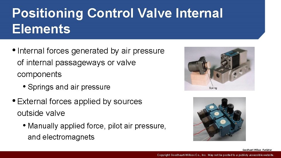 Positioning Control Valve Internal Elements • Internal forces generated by air pressure of internal