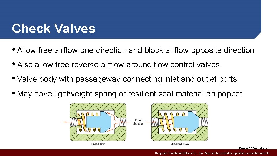 Check Valves • Allow free airflow one direction and block airflow opposite direction •