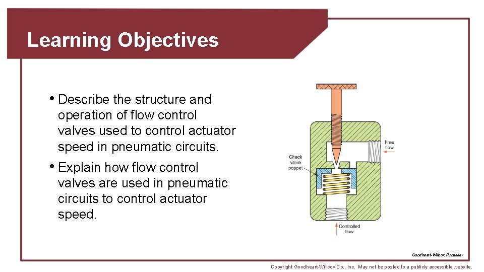 Learning Objectives • Describe the structure and operation of flow control valves used to