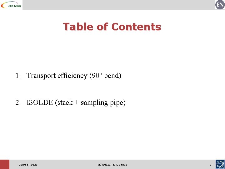 Table of Contents 1. Transport efficiency (90° bend) 2. ISOLDE (stack + sampling pipe)