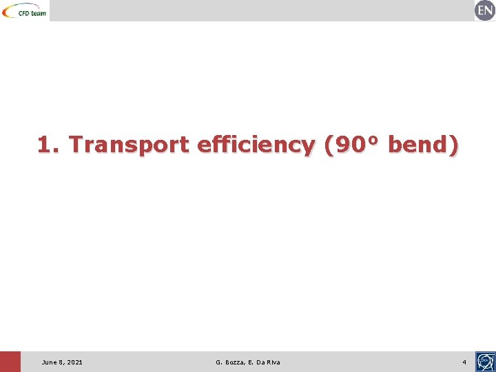 1. Transport efficiency (90° bend) June 8, 2021 G. Bozza, E. Da Riva 4