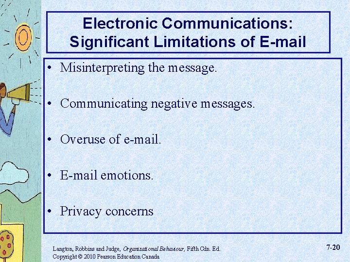 Electronic Communications: Significant Limitations of E-mail • Misinterpreting the message. • Communicating negative messages.