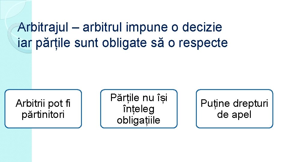 Arbitrajul – arbitrul impune o decizie iar părțile sunt obligate să o respecte Arbitrii