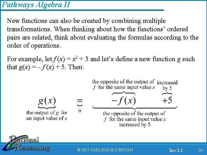 Pathways Algebra II New functions can also be created by combining multiple transformations. When