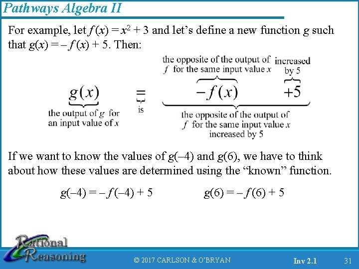 Pathways Algebra II For example, let f (x) = x 2 + 3 and
