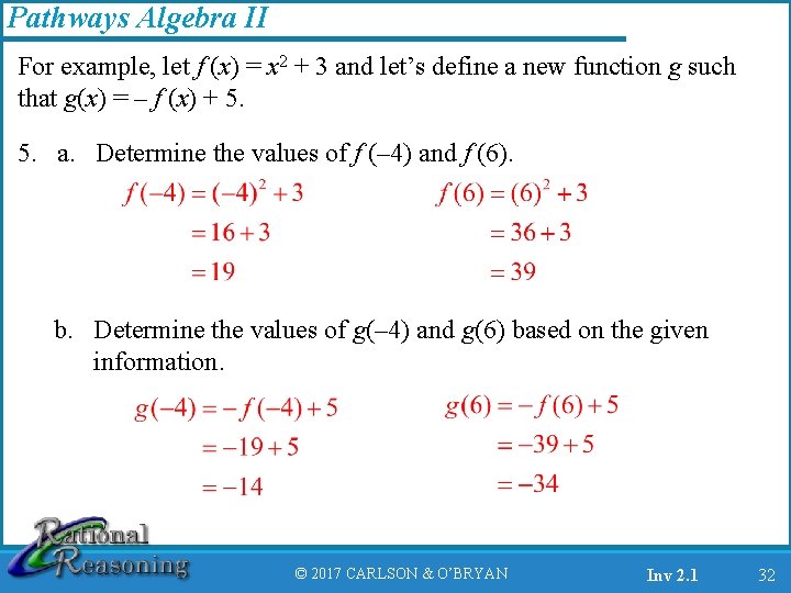 Pathways Algebra II For example, let f (x) = x 2 + 3 and