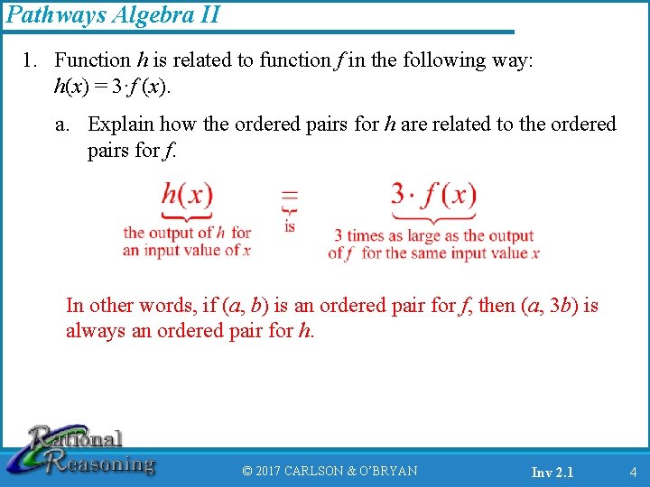 Pathways Algebra II 1. Function h is related to function f in the following