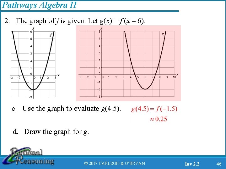 Pathways Algebra II 2. The graph of f is given. Let g(x) = f