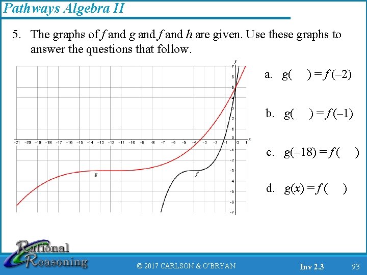 Pathways Algebra II 5. The graphs of f and g and f and h