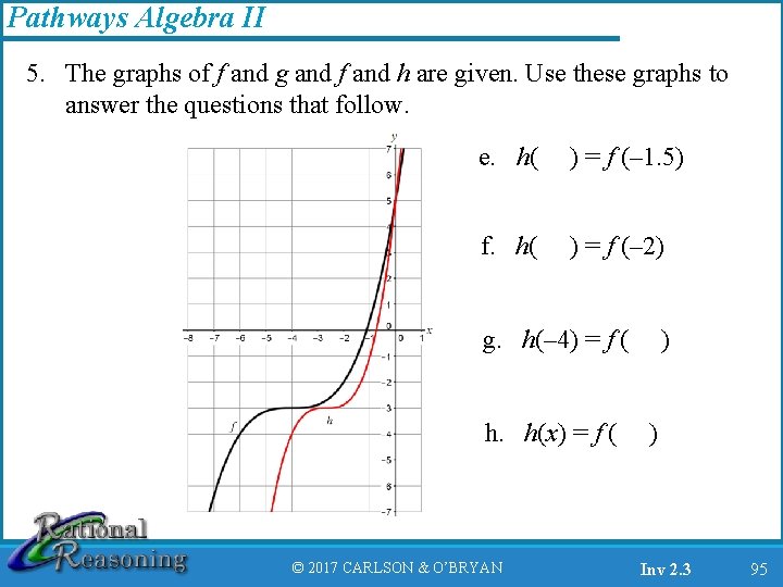 Pathways Algebra II 5. The graphs of f and g and f and h