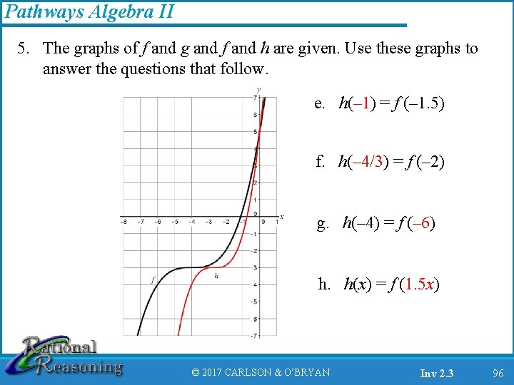 Pathways Algebra II 5. The graphs of f and g and f and h