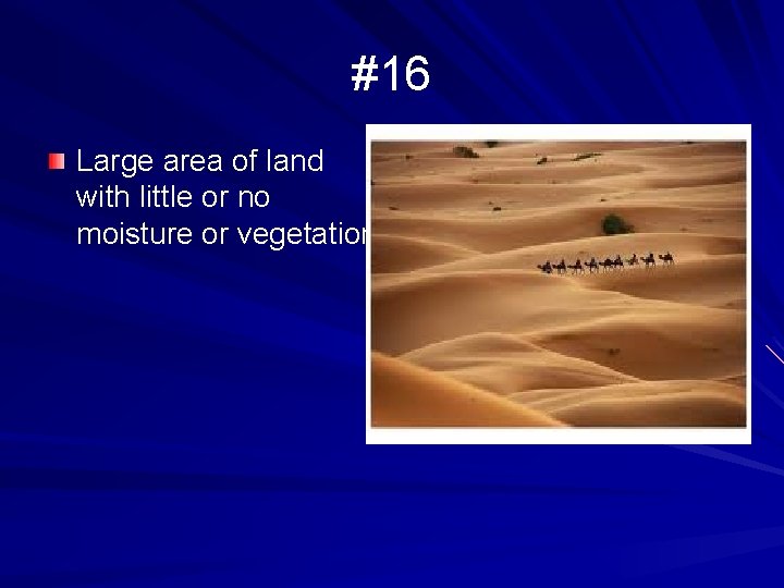 #16 Large area of land with little or no moisture or vegetation 