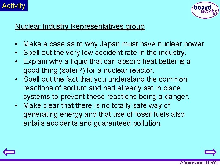 Activity Nuclear Industry Representatives group • Make a case as to why Japan must