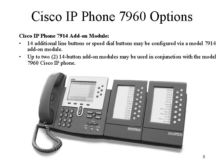 Cisco IP Phone 7960 Options Cisco IP Phone 7914 Add-on Module: • 14 additional