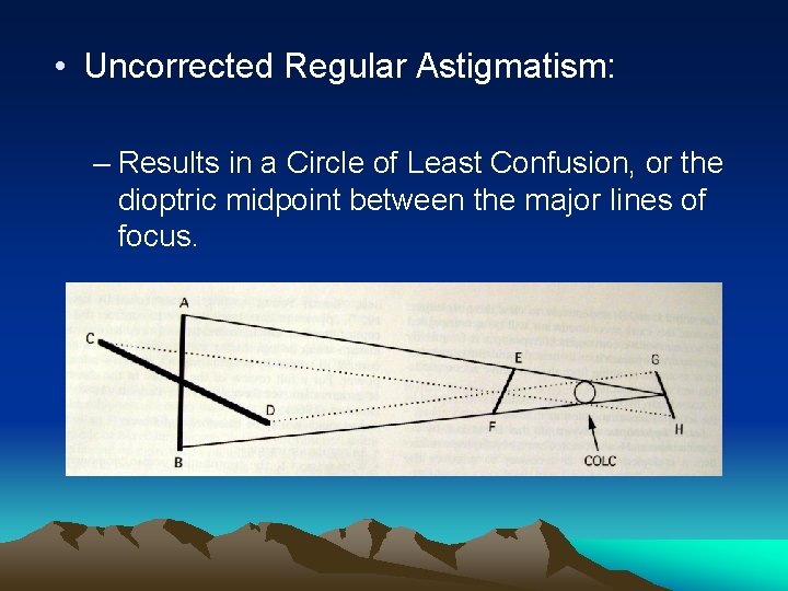  • Uncorrected Regular Astigmatism: – Results in a Circle of Least Confusion, or