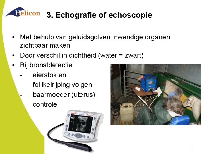 3. Echografie of echoscopie • Met behulp van geluidsgolven inwendige organen zichtbaar maken •