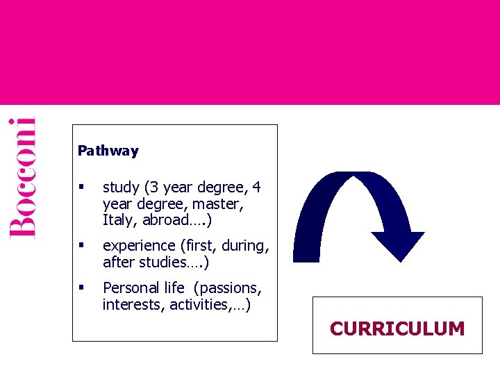 Pathway § study (3 year degree, 4 year degree, master, Italy, abroad…. ) §