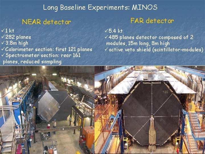 Long Baseline Experiments: MINOS NEAR detector ü 1 kt ü 282 planes ü 3.