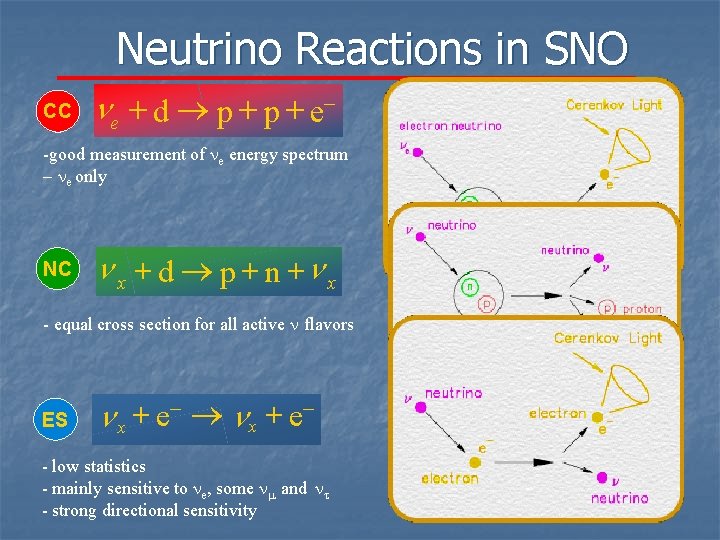 Neutrino Reactions in SNO CC n e + d p + e− -good measurement