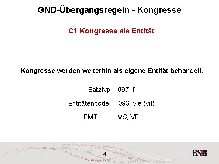 GND-Übergangsregeln - Kongresse C 1 Kongresse als Entität Kongresse werden weiterhin als eigene Entität